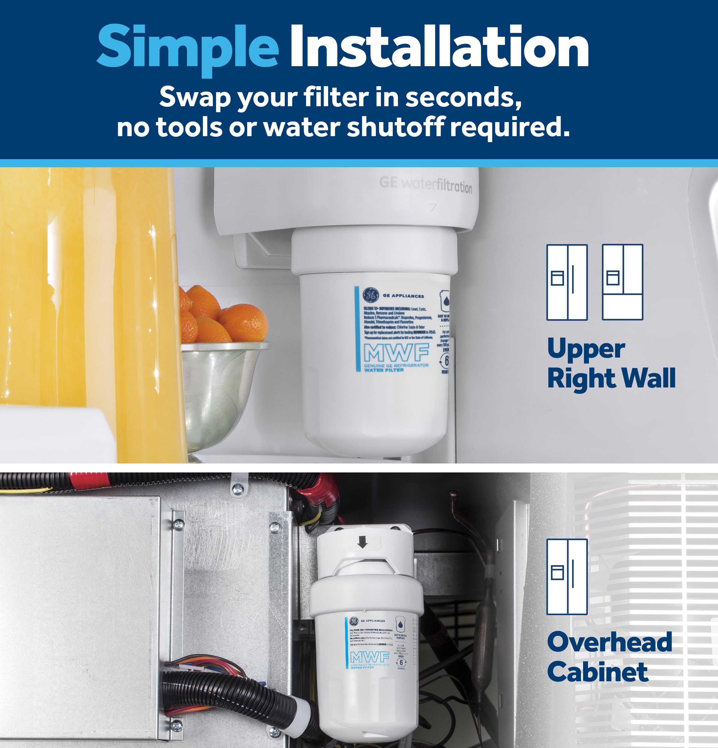 GE MWF Refrigerator Water Filter – NSF Certified Replacement for GE Side-by-Side & French Door Refrigerators